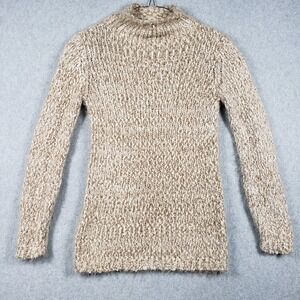 Chelsea & Theodore Womens Sweater XS Tan Marled Mock Neck Chunky Knit Minimalist